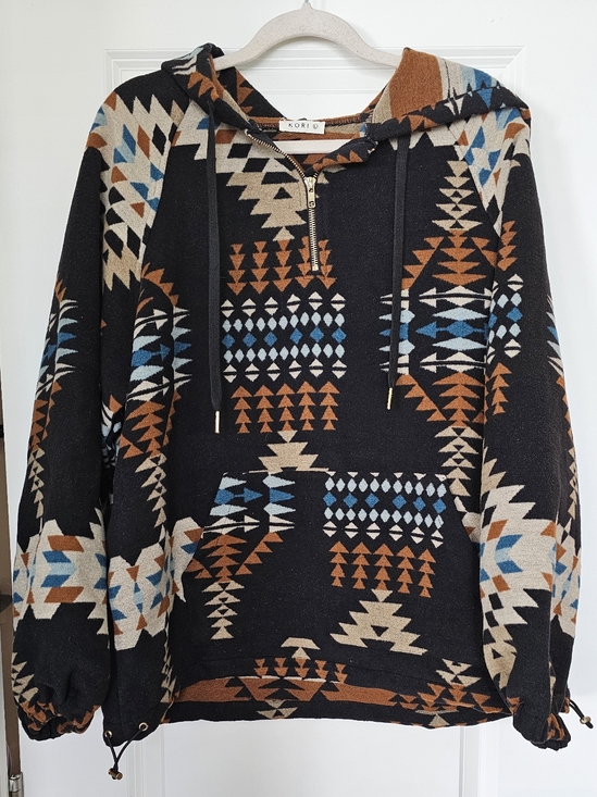 Kori Sweaters - Kori Aztec Southwestern Hoodie Women L Pullover Tribal Print Boho Festival Jacke